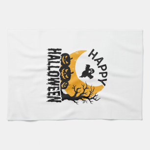 Vintage-Happy-Halloween-Geist-Kürbis-Shirt-Design Geschirrtuch