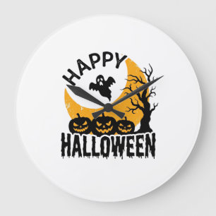 Vintage-Happy-Halloween-Geist-Kürbis-Shirt-Design Große Wanduhr