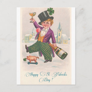 Vintage Happy St. Patrick's Day Shamrock Champagne Postkarte