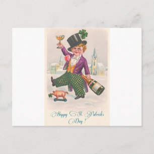 Vintage Happy St. Patrick's Day Shamrock Champagne Postkarte
