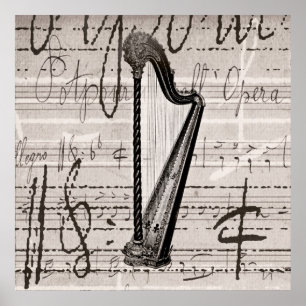Vintage Harfe und antike Musik Collage angepasst Poster