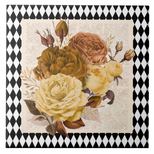 Vintage Harlequin Garden Rose Fliese (Vorderseite)