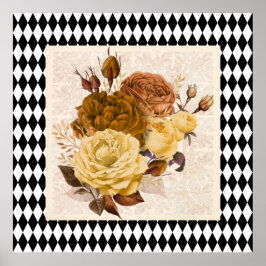 Vintage Harlequin Garden Rose Poster