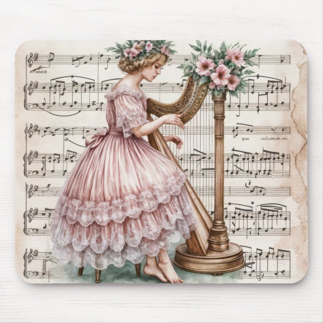 Vintage Harpist-Musik Mousepad (Vorne)