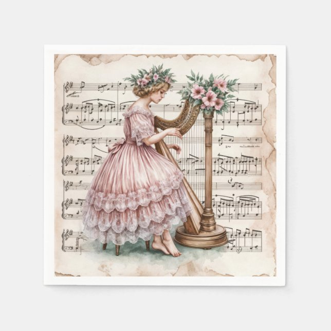 Vintage Harpist-Musik Serviette (Vorderseite)