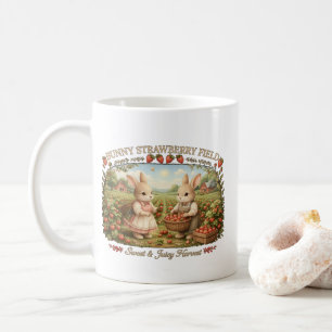 Vintage-Häschen-Erdbeerfeld-Cottagecore-Illustrati Kaffeetasse