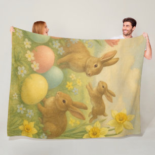 Vintage-Häschen/Osterhase-Fleece Fleecedecke
