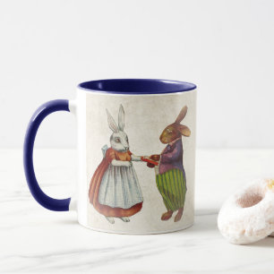 Vintage-Häschen-Paar in viktorianischer Kleidung Tasse