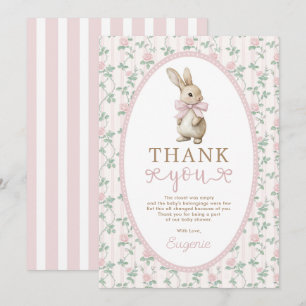 Vintage-Häschen-Rosa-Rosen-Mädchen-Baby-Party Dankeskarte