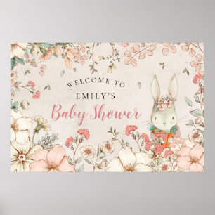 Vintage-Häschen-Waldmädchen-Willkommen-Baby-Party Poster
