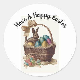 Vintage-Hase mit Eiern im Korb Aufkleber