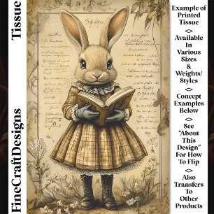Vintage Hase & offenes Buch Lesung CT7 Decoupage Seidenpapier