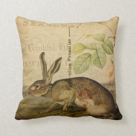 Vintage Hase-Tierillustrations-Blumencollage Kissen