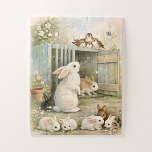 Vintage-Hasen-Gartenillustration Cottagecore