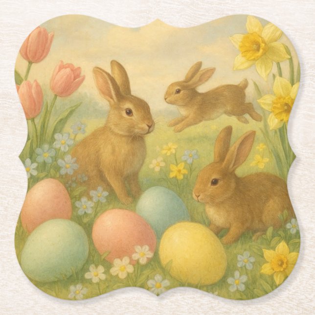 Vintage-Hasen-Oster-Ei/Frühling  Untersetzer (Vorderseite)