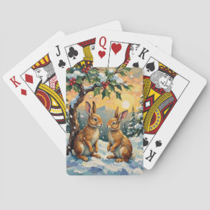 Vintage Hasen unter dem Stechpalmen-Weihnachtsbaum Spielkarten