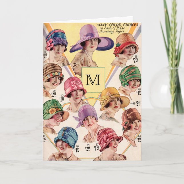 Vintage Hats Custom Monogram greeting cards (Vorderseite)