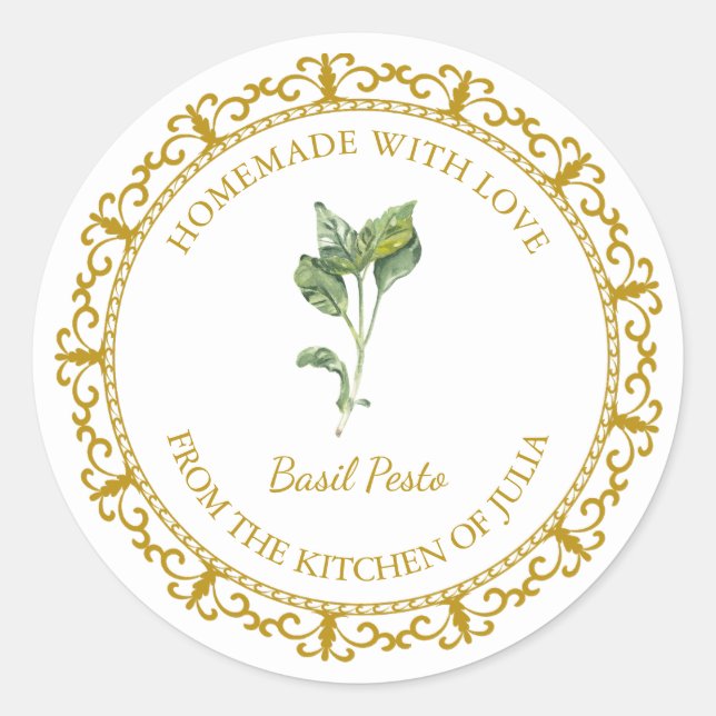 Vintage hausgemachte Basilika Pesto Runder Aufkleber (Vorderseite)
