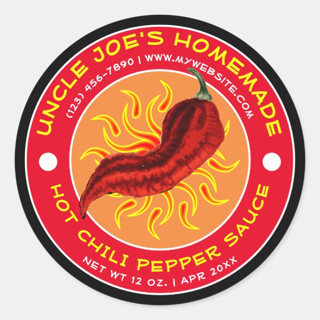 Vintage hausgemachte Hot Chili Pepper Sauce Runder Aufkleber (Vorderseite)