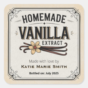 Vintage hausgemachte Vanilla Extrahierung Quadratischer Aufkleber