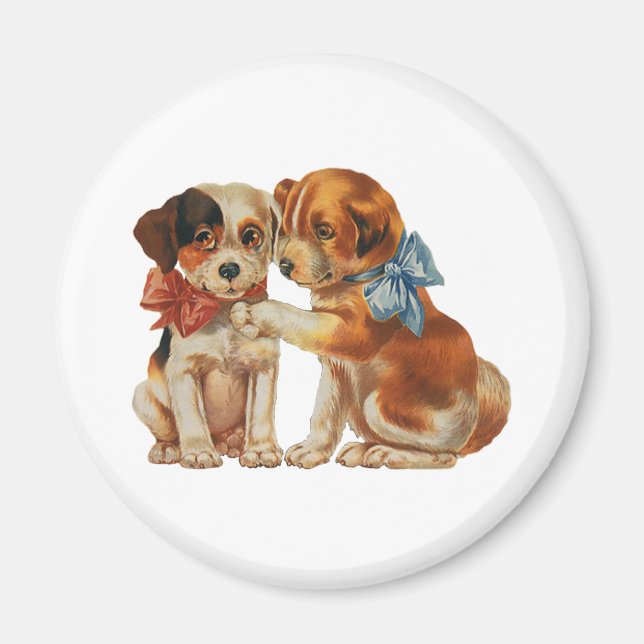 Vintage Haustiere, Welpen, Liebe mit Bogen Magnet (Vorne)
