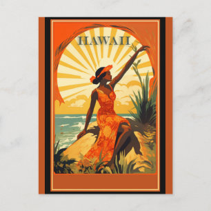 Vintage Hawaii Hawaiianische Frau Strand Reise  Postkarte