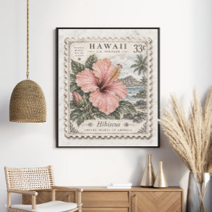 Vintage-Hawaii-Hibiskus-Poststempel Tropisch Poster