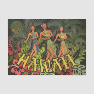 Vintage Hawaii Hula Tänzer Retro Tiki Palme Seidenpapier