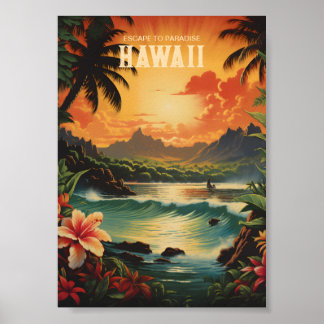 Vintage-Hawaii-Strandreise-Kunst Poster