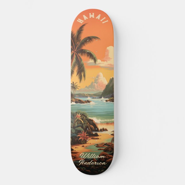 Vintage-Hawaii-Strandsonnenuntergang Skateboard (Vorderseite)