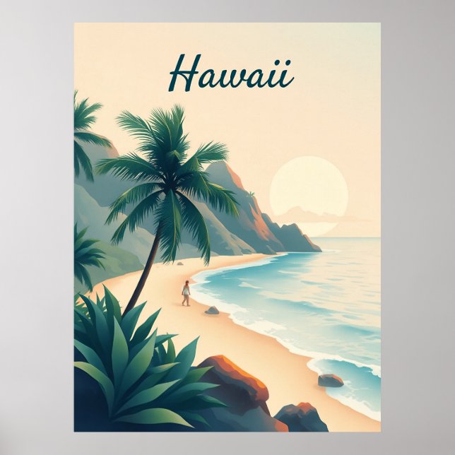 Vintage Hawaii Travel Illustration Poster (Vorne)