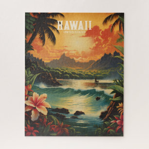 Vintage Hawaii Tropische Strand-Reiseillustration