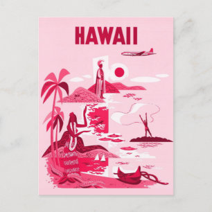 Vintage Hawaii Tropisches Rosa Reise Postkarte