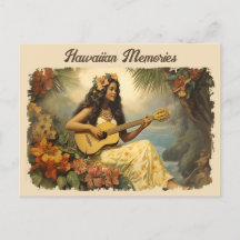 Vintage-Hawaiian-Gitarrenmädchen-Reisepostkarte