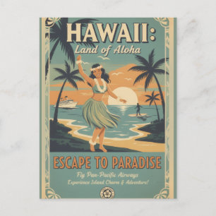 Vintage Hawaiian Land of Aloha - Flucht ins Paradi Postkarte