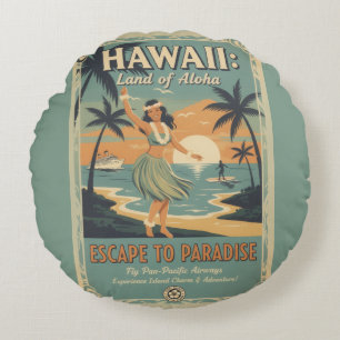 Vintage Hawaiian Land of Aloha Flucht ins Paradies Rundes Kissen