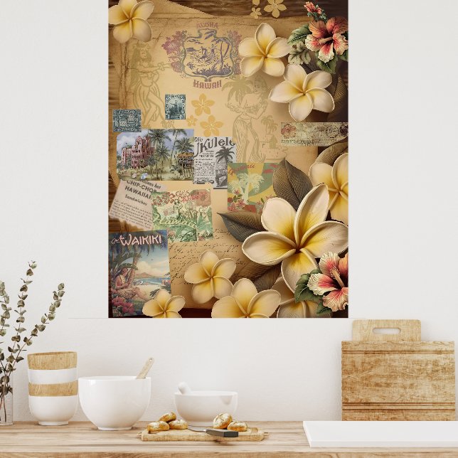 Vintage Hawaiian Scrapbook Page Plumeria Poster (Küche)