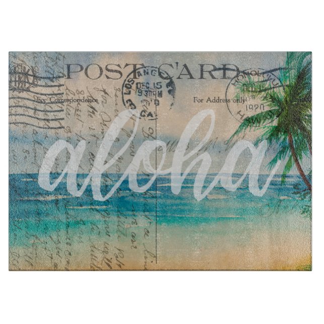 Vintage Hawaiianische Palmen Postkarte Schneidebrett (Vorderseite)
