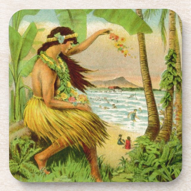 Vintage hawaiianische Reise Getränkeuntersetzer (Vorderseite)