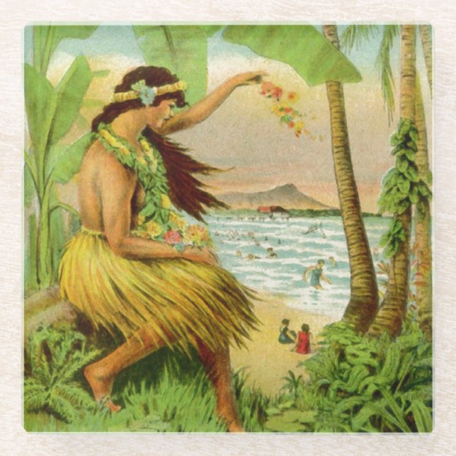 Vintage hawaiianische Reise Glasuntersetzer (Vorderseite)