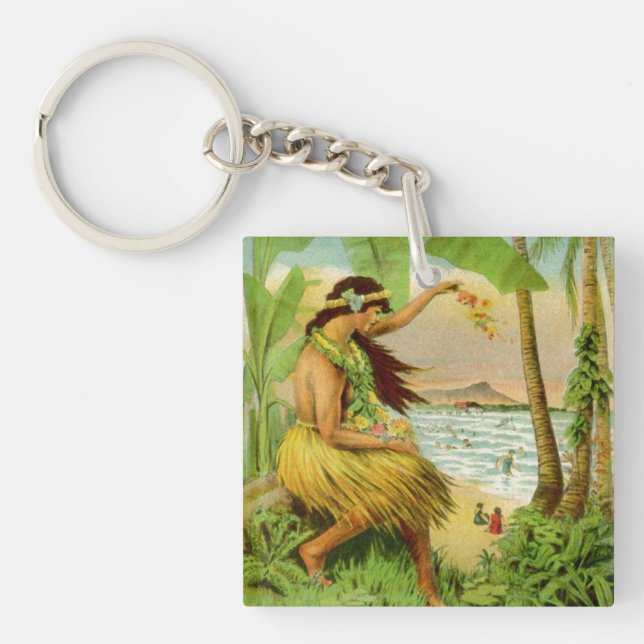 Vintage hawaiianische Reise Schlüsselanhänger (Vorderseite)