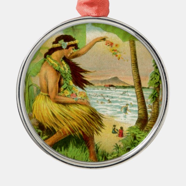 Vintage hawaiianische Reise Silbernes Ornament (Vorne)