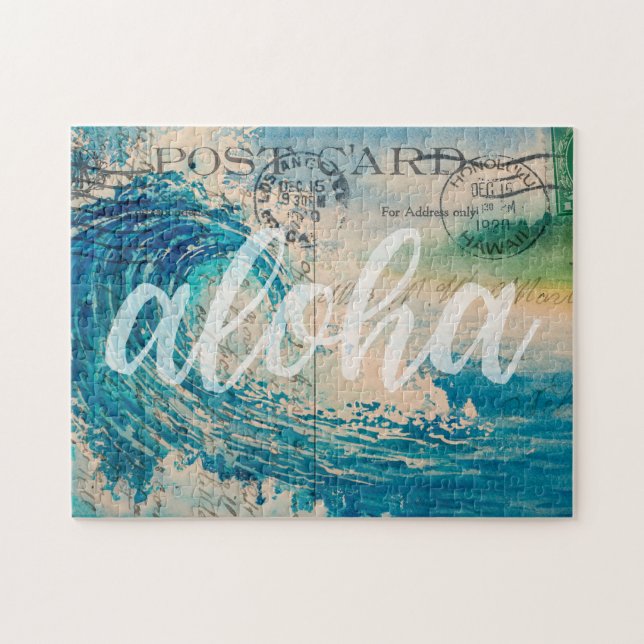 Vintage Hawaiianische Wave-Postkarte (Horizontal)