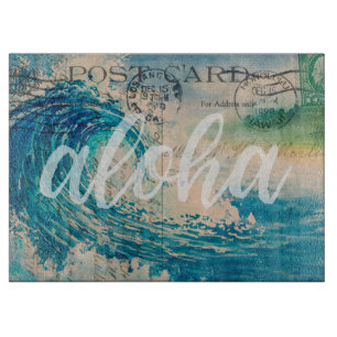 Vintage hawaiianische Wellen-Postkarte Schneidebrett