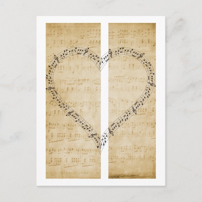Vintage Heart-Shaped Musiknotens Postkarte (Vorderseite)