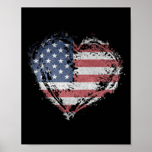 Vintage-Heart-Shirt Amerikanische Flagge USA Patri Poster