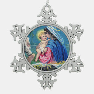 Vintage Heilige Familie Schneeflocken-Rahmenorname Schneeflocken Zinn-Ornament