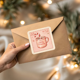 Vintage-Heiße-Schokolade-Weihnachten Quadratischer Aufkleber