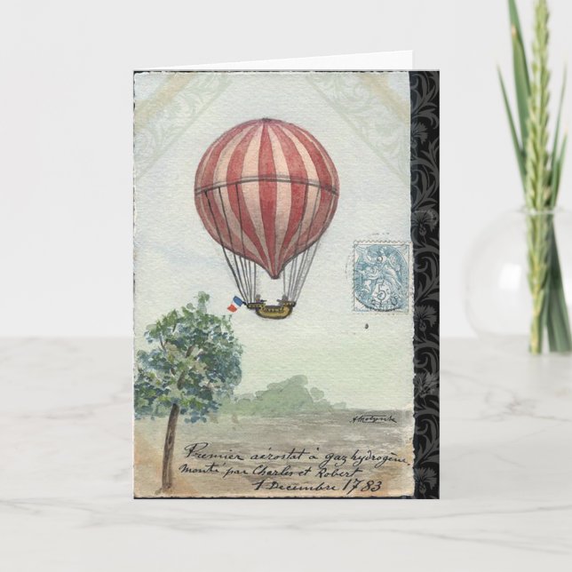 Vintage Heißluft-Ballon-Gruß-Karte Karte (Vorderseite)