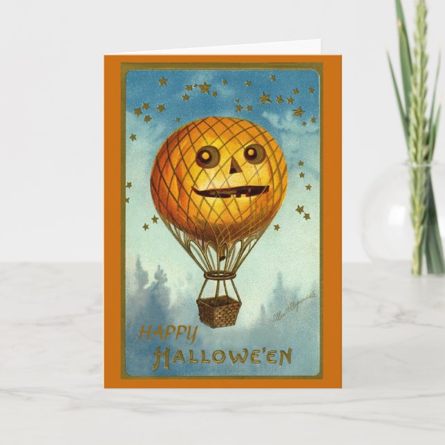 Vintage Heißluft-Ballon-Karte Halloweens Karte (Vorderseite)